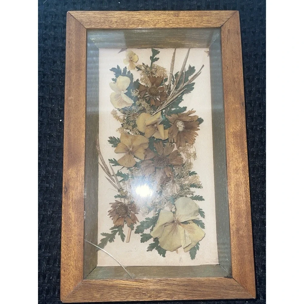 Vintage Dried Flowers Petals In Shadow Box Wood‎ Framed Wall Art Set of 2